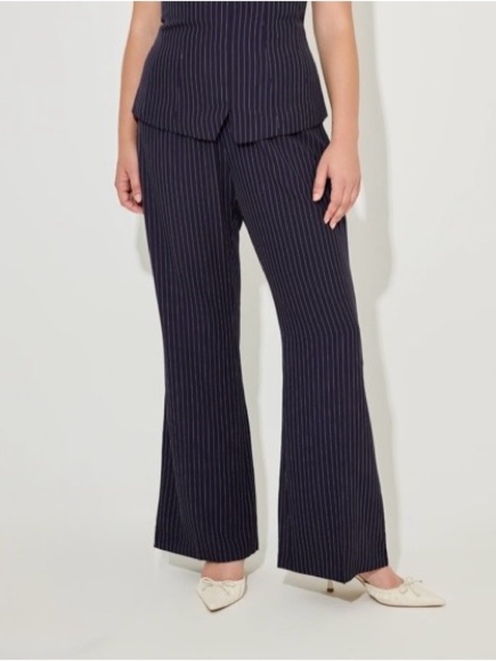 Pinstripe Navy Wide-Leg Trousers Size XL
